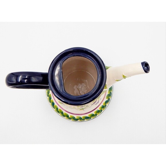 Blue Sky Wisteria Teapot Floral Blue Bird Kitchen Home Coffee White Green Purple - Picture 6 of 8